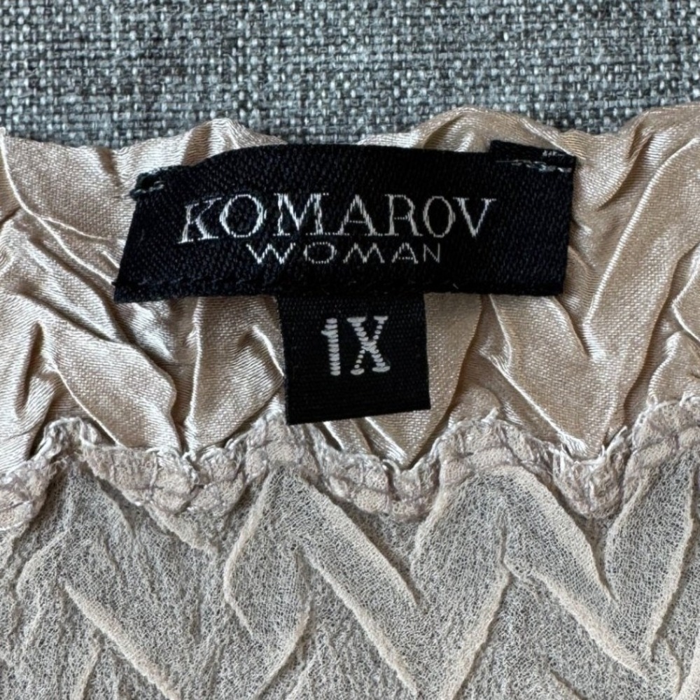 Komarov Woman Pleated Chiffon Lace Top Champagne Beige Special Occasion 1X